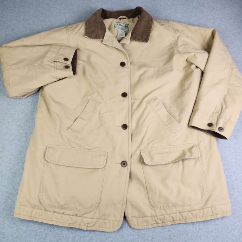 L.L.Bean Thinsulate Field Jacket Womens 1X Tan Quilted Insulated Corduroy Collar
